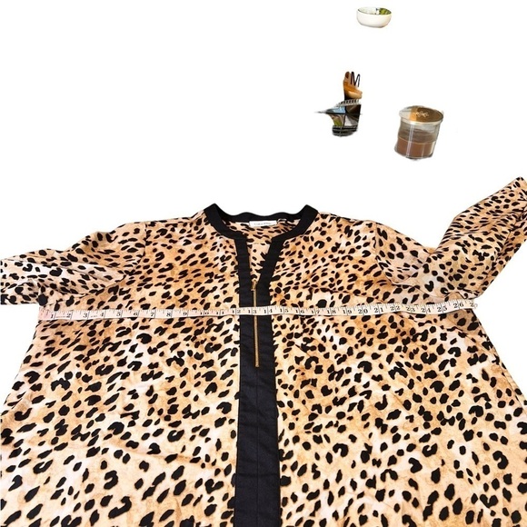 Calvin Klein Leopard Animal Print Split Neck Zipper Tunic Top Womens Size 3X - Picture 15 of 16